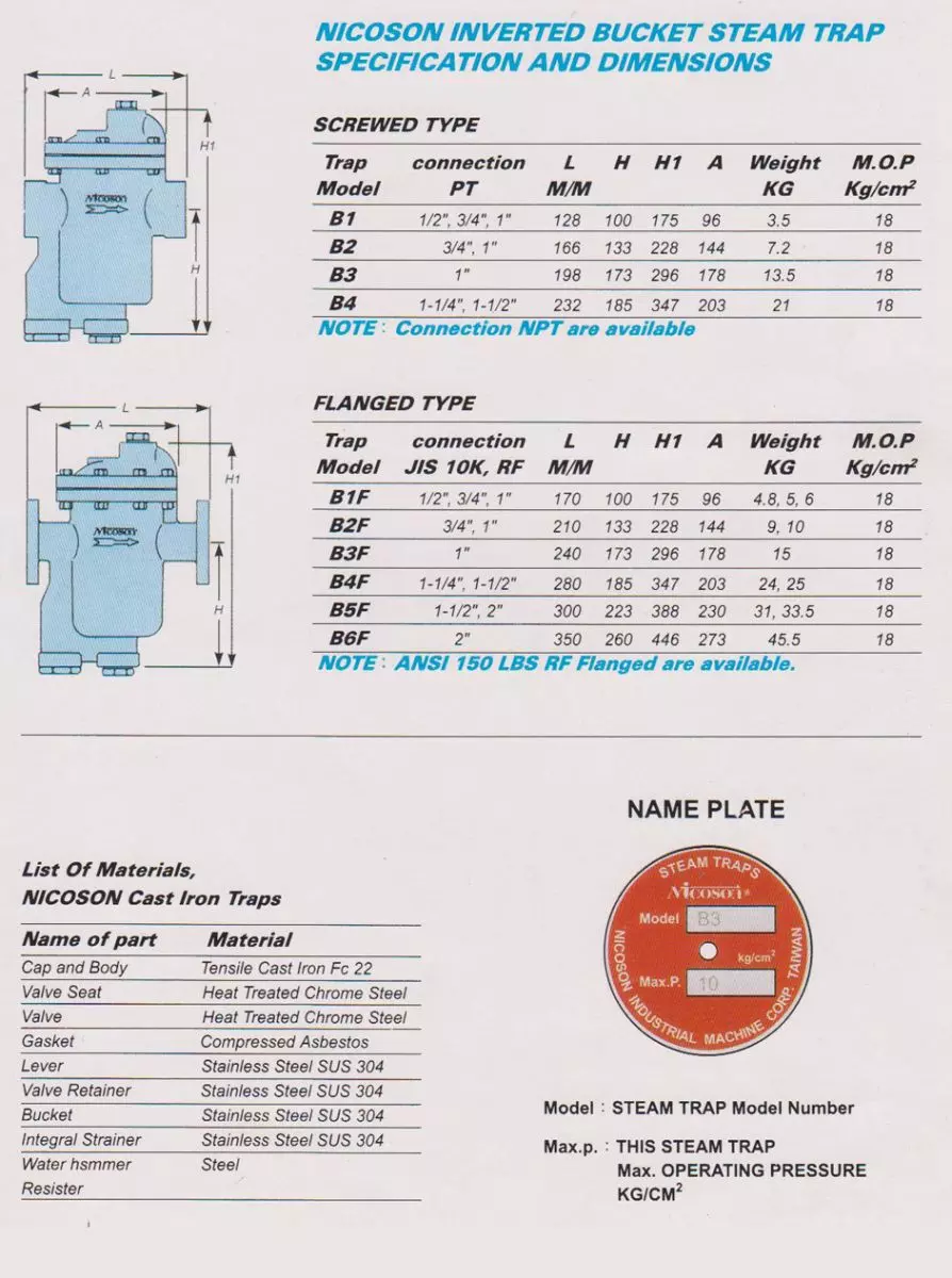catalog Bẫy hơi phao Nicoson