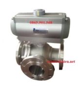 Van bi 3 ngã lắp bích điều khiển khí nén