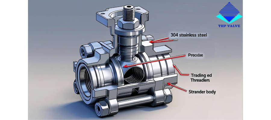 Thân van bi ren 3PC inox điều khiển điện DN20